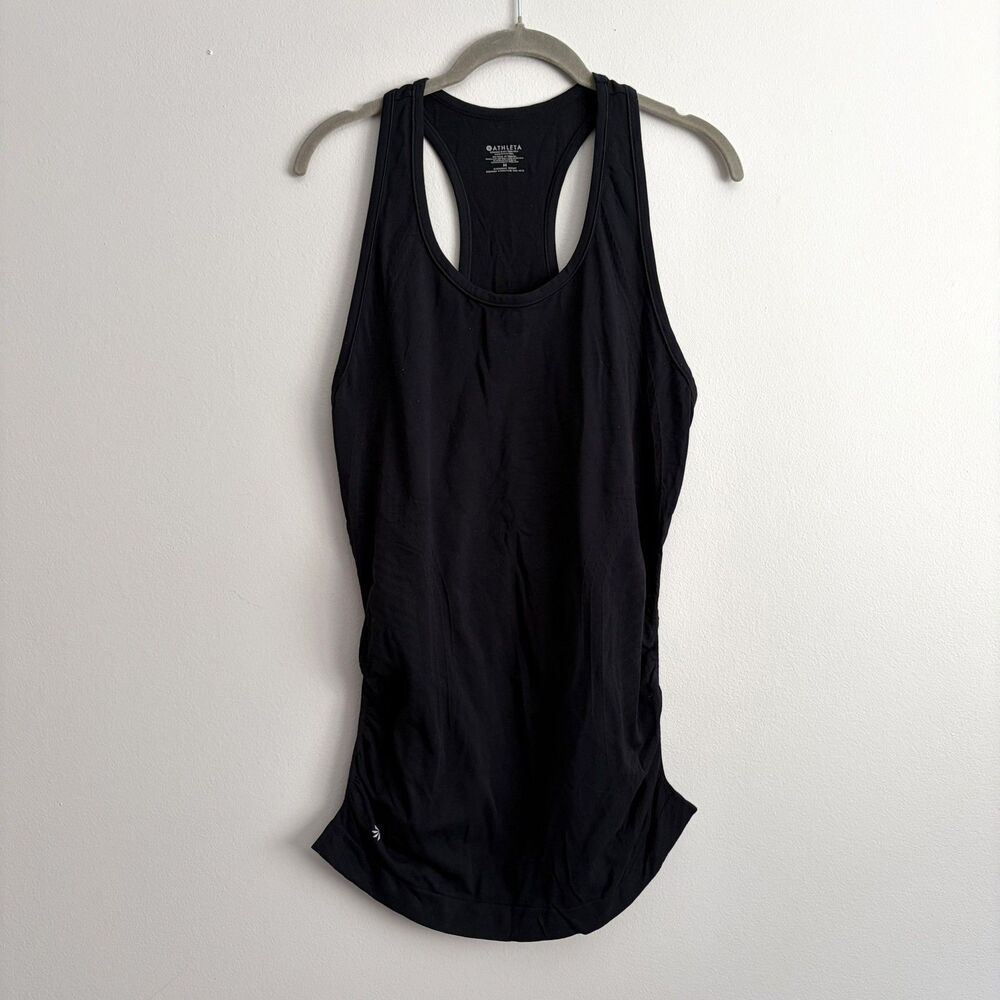 Athleta Tank Top Womens Medium Black Racerback Ruched Running Yoga Workout
